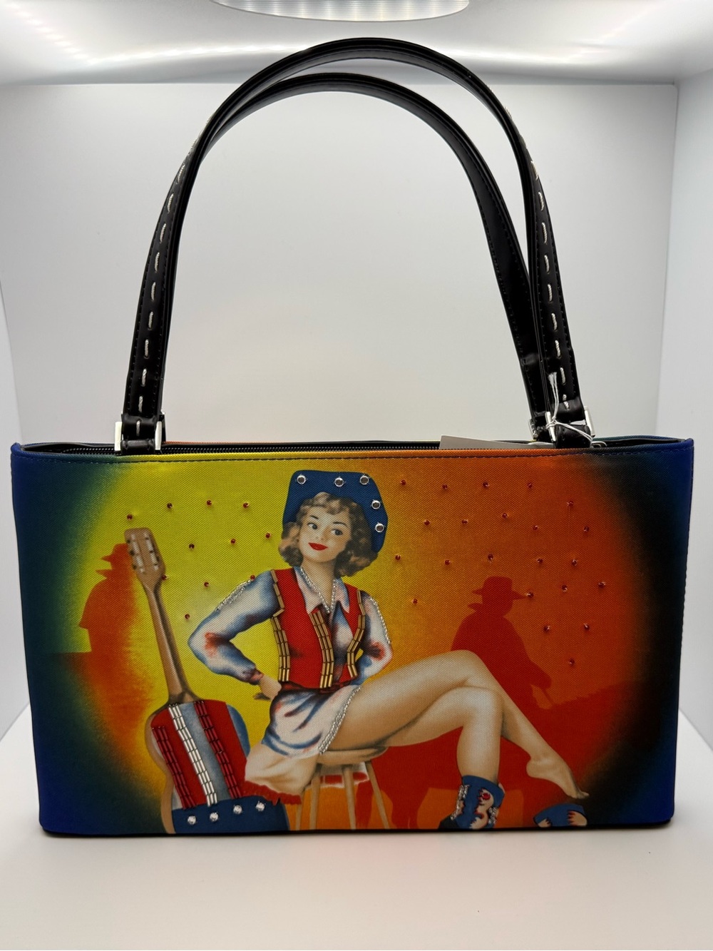 NWT Pinup Cowgirl Guitar Tote Bag Western Rhinestone Country Purse